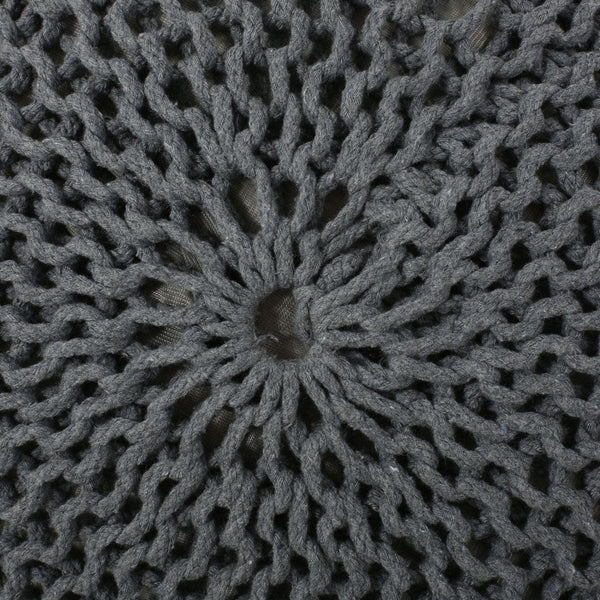 Gray Knitted Cotton Round Pouf | USA Product4Bazara