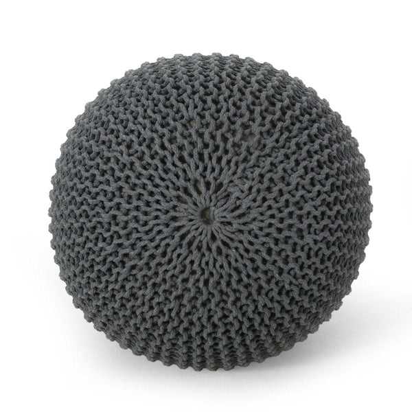 Gray Knitted Cotton Round Pouf | USA Product5Bazara