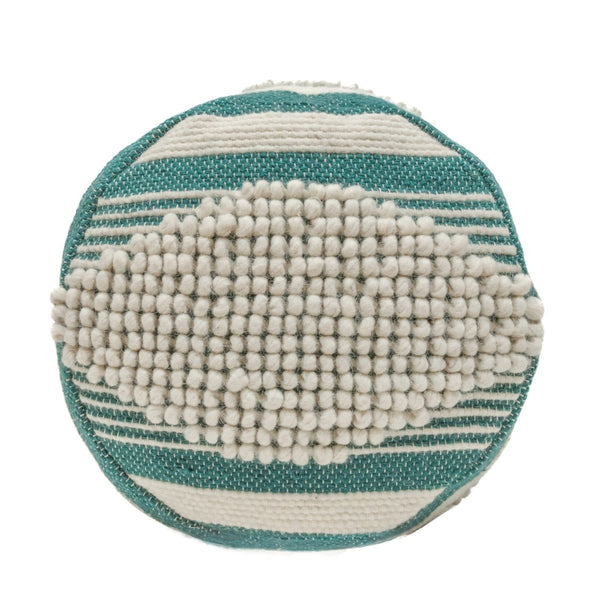 Handcrafted Fabric Cylindrical Pouf, White and Teal4Bazara