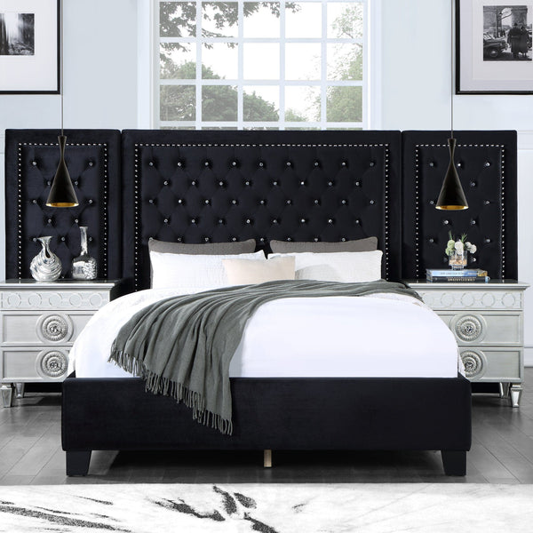Black Modern Velvet Queen Upholstered Bed