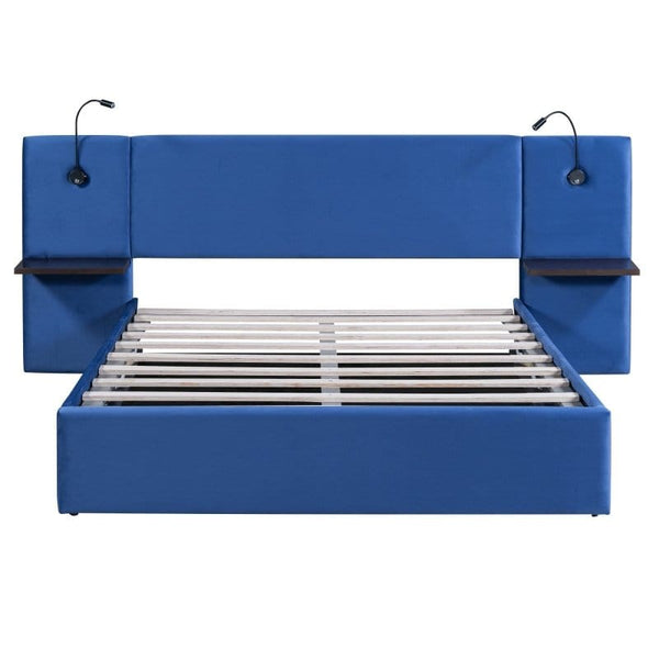 Queen Blue Wall Bed with Lights and Side Tables2Mattress Xperts