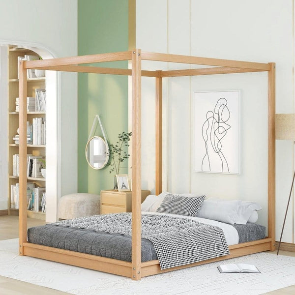 Queen Canopy Bed - Natural Wood1mattress xperts