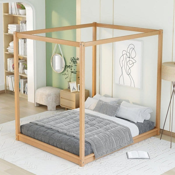 Queen Canopy Bed - Natural Wood2mattress xperts