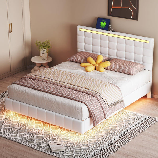 Floating Bed with LED Lights1HOME OEING Store Store
