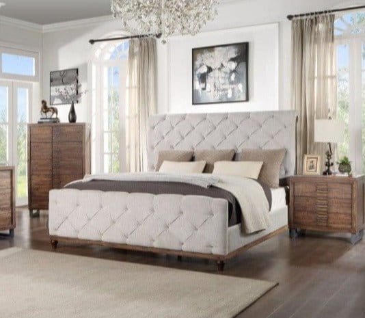 Queen Reclaimed Wood Upholstered Bed1Acme