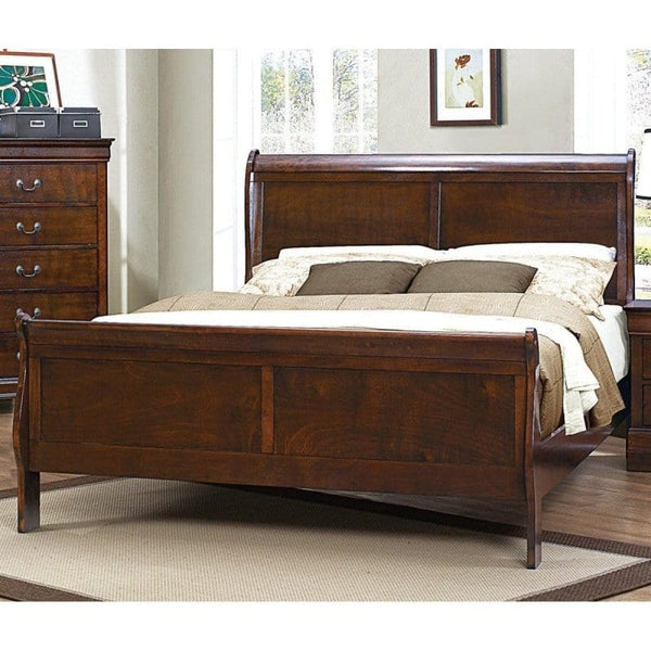 Queen Sleigh Bed in Cherry Finish5mattress xperts