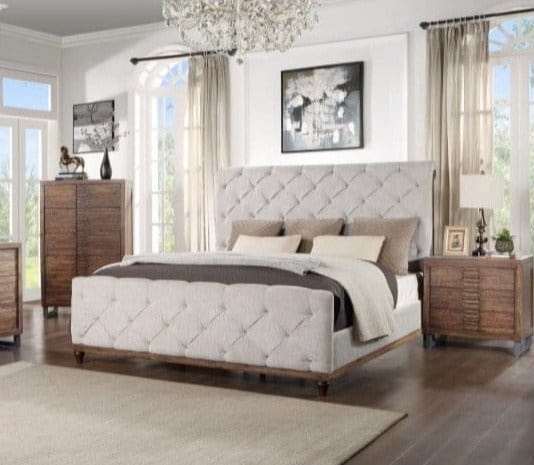 Acme Queen Reclaimed Wood Upholstered Bed Queen Upholstered Reclaimed Oak Bed Mattress-Xperts-Florida