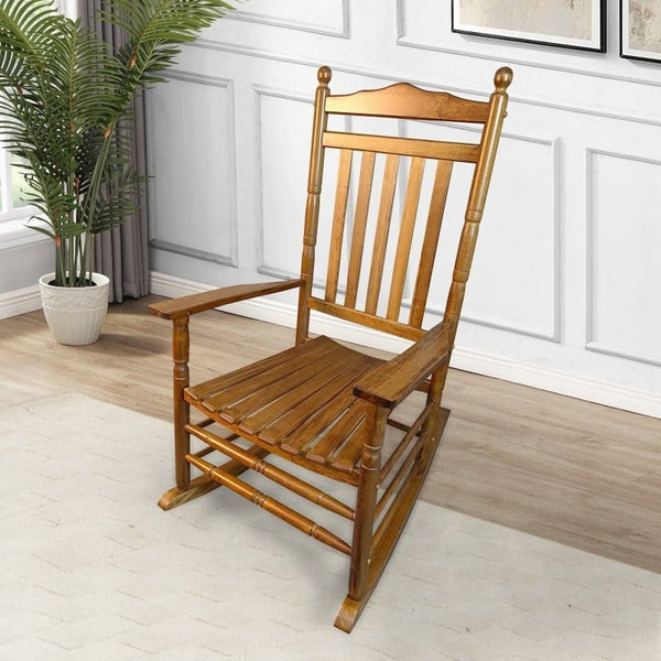 Leisure Home Products Rocking Chair | Oak Wood Finish with Slatted Back Rocking Chair | Outdoor Porch Seating  Mattress-Xperts-Florida