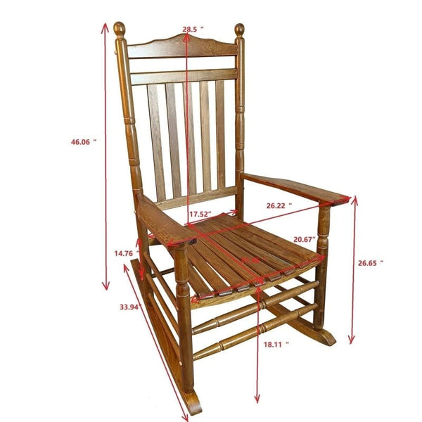 Leisure Home Products Rocking Chair | Oak Wood Finish with Slatted Back Rocking Chair | Outdoor Porch Seating  Mattress-Xperts-Florida