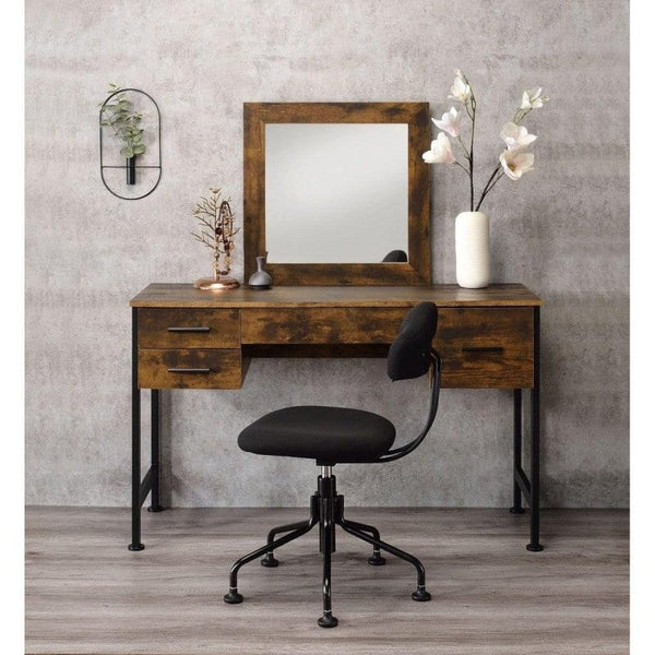 Acme Rustic Oak  Black Vanity Desk with Mirror Mattress-Xperts-Florida