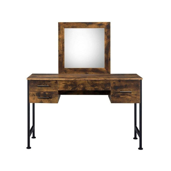 Acme Rustic Oak  Black Vanity Desk with Mirror Mattress-Xperts-Florida