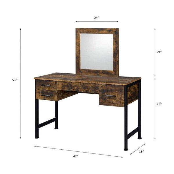 Acme Rustic Oak  Black Vanity Desk with Mirror Mattress-Xperts-Florida