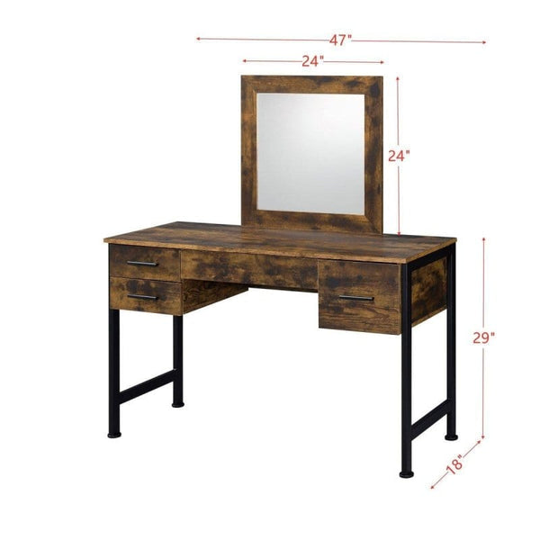 Acme Rustic Oak  Black Vanity Desk with Mirror Mattress-Xperts-Florida