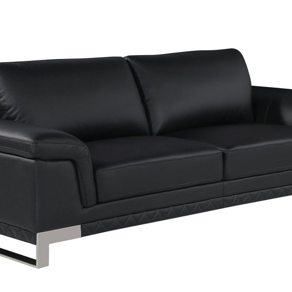 Global United Sleek Black Italian Leather Sofa Mattress-Xperts-Florida