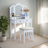 On-Trend Small Trifold Mirrored Makeup Vanity Small White Trifold Makeup Vanity with Drawers Mattress-Xperts-Florida