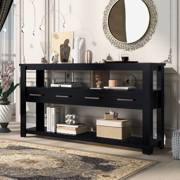 Black Modern Sofa Table - 3 Tier Shelves1Ustyle