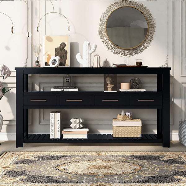 Black Modern Sofa Table - 3 Tier Shelves2Ustyle