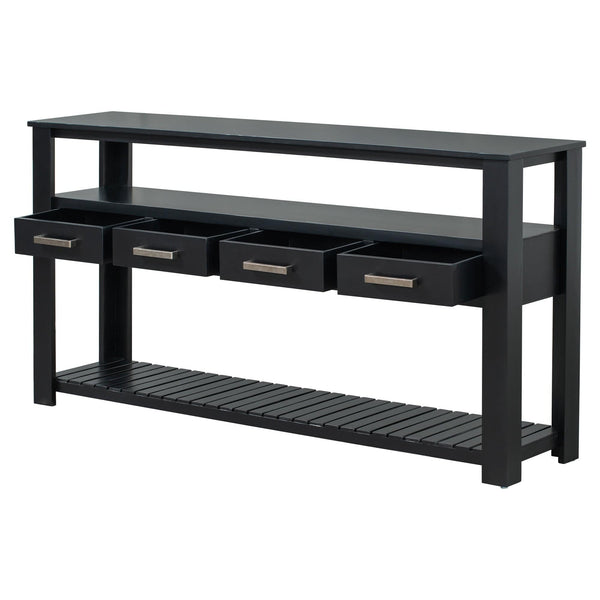 Black Modern Sofa Table - 3 Tier Shelves5Ustyle