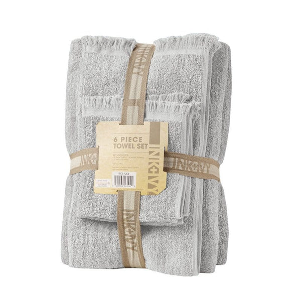 JLA Luxury Fringed Grey 6 Piece Towel Set Mattress-Xperts-Florida