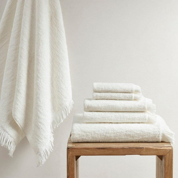 JLA Luxury Fringed  White 6 Piece Towel Set Mattress-Xperts-Florida