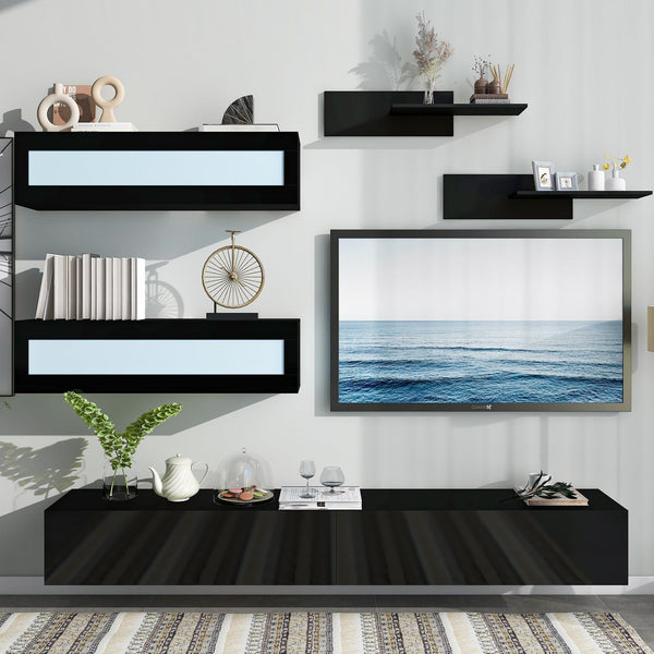 Modern Black Floating TV Wall Unit with Storage1On-Trend