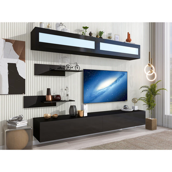 Modern Black Floating TV Wall Unit with Storage2On-Trend
