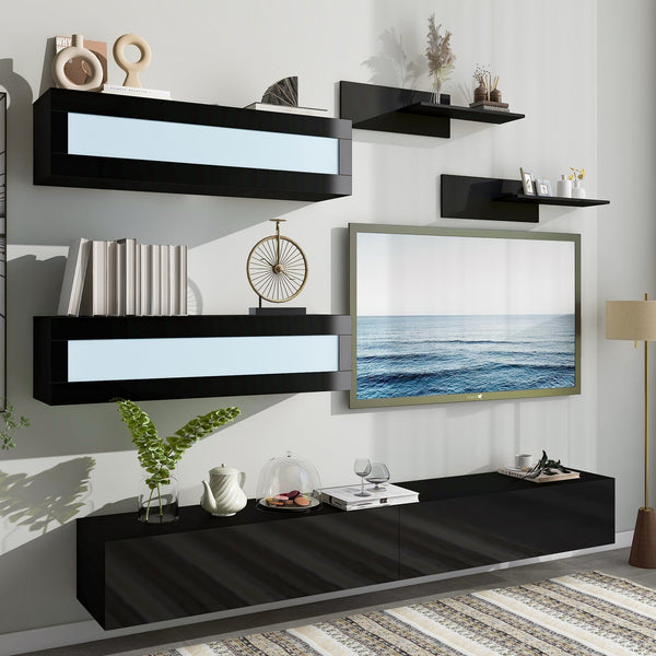 Modern Black Floating TV Wall Unit with Storage3On-Trend