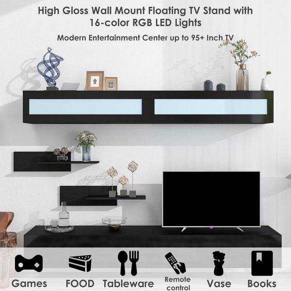 Modern Black Floating TV Wall Unit with Storage5On-Trend