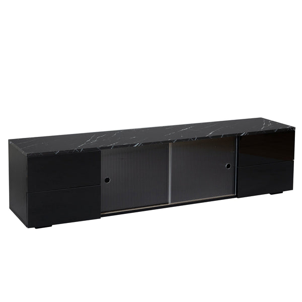 Modern Black TV Stand Console with Sliding Glass4On-Trend