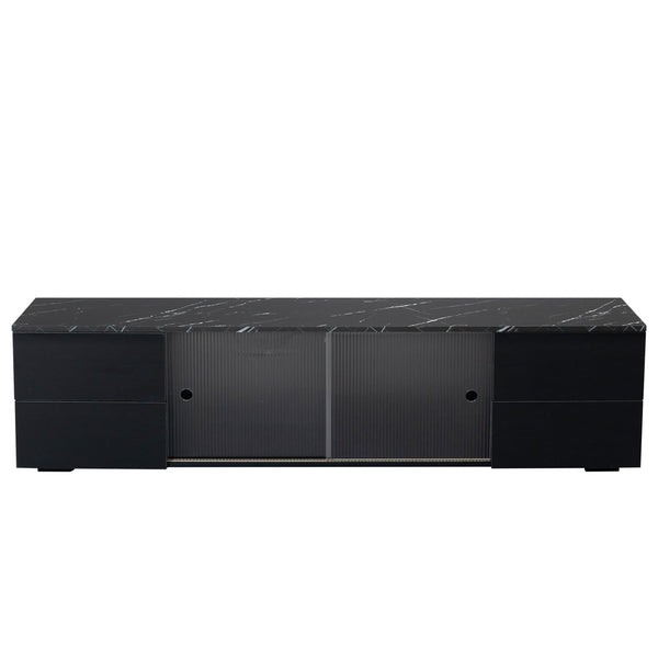 Modern Black TV Stand Console with Sliding Glass5On-Trend