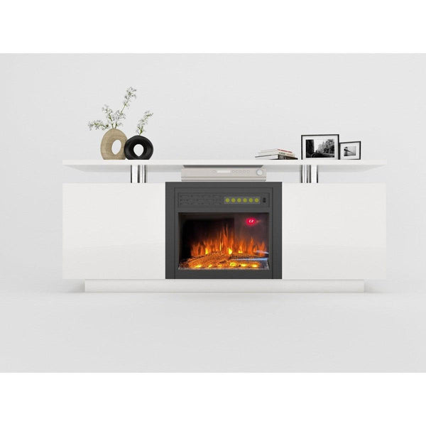 Modern White Glossy Tv Stand with Fireplace3mattress xperts