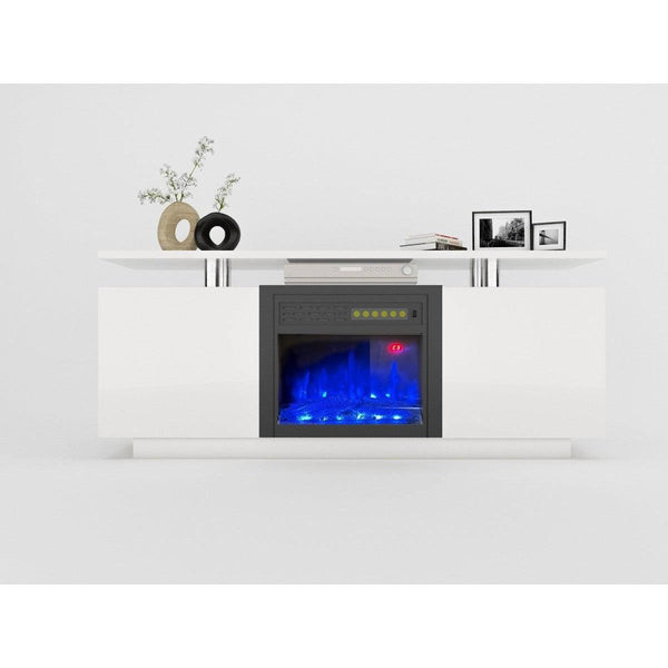 Modern White Glossy Tv Stand with Fireplace4mattress xperts