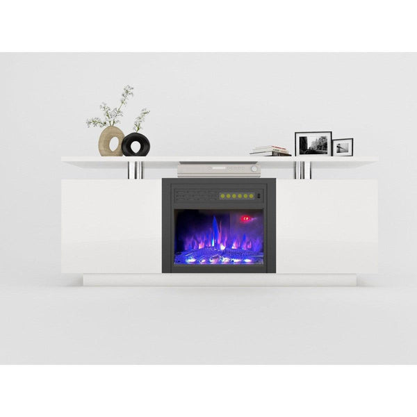 Modern White Glossy Tv Stand with Fireplace5mattress xperts