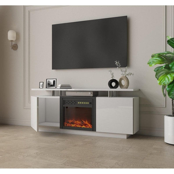 Modern White Glossy Tv Stand with Fireplace2mattress xperts