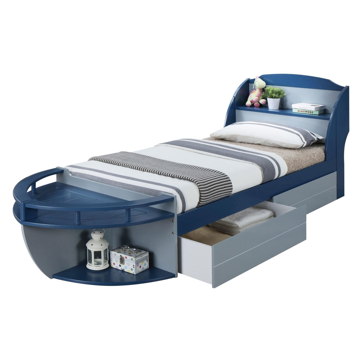 Acme Nautical Boys Boat Bed Blue & White Twin Size Nautical Boys Boat Bed  Mattress-Xperts-Florida