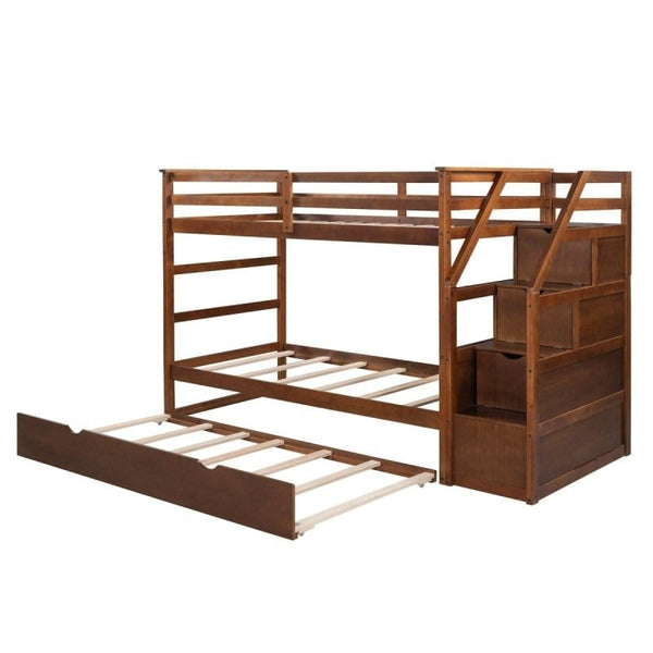 DTYStore Twin-Over-Twin Bunk Bed with Trundle Twin Trundle Bed | Toddler, Natural Oak Finish  Mattress-Xperts-Florida