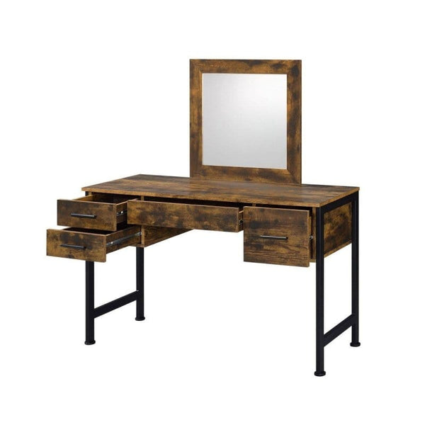Rustic Oak Black Vanity Desk with Mirror3Acme