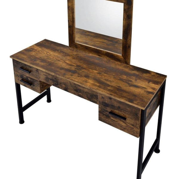 Rustic Oak Black Vanity Desk with Mirror4Acme