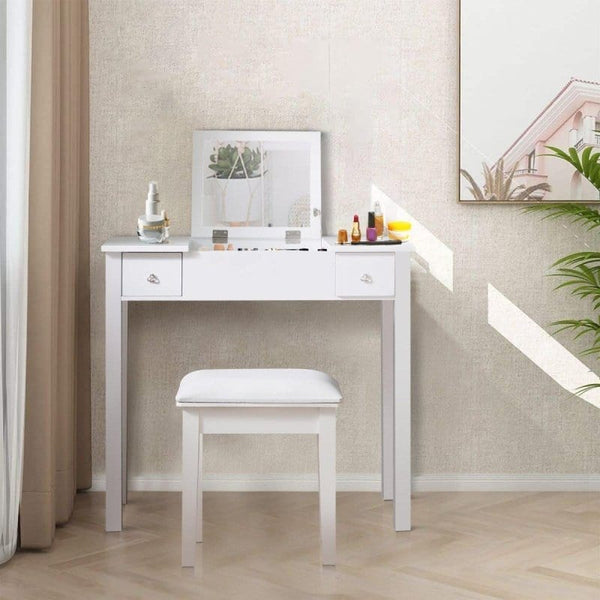 Homemax Furniture White Make-Up Vanity With Storage & Mirror Mattress-Xperts-Florida