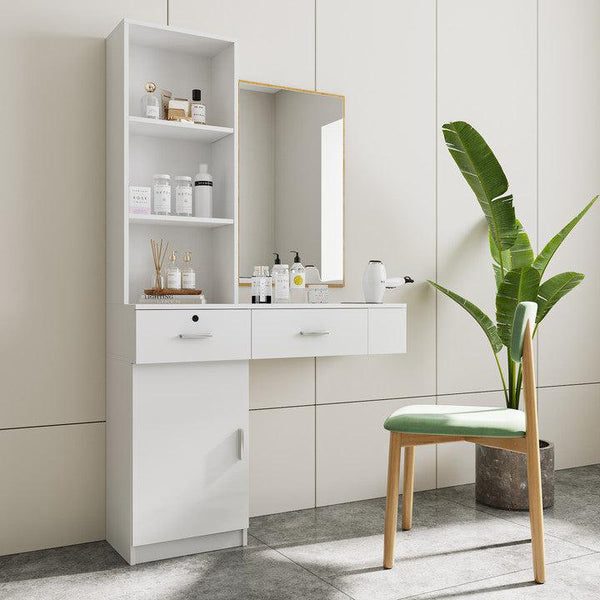 On-Trend White Makeup Vanity-Hair Bar White Makeup Vanity-Hair Bar - Modern Beauty Station with Mirror and Storage Shelves for Styling and Grooming Mattress-Xperts-Florida