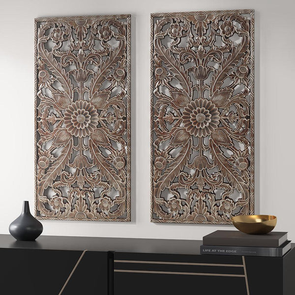Natural Carved Wood 2PC Wall Decor Set1FurnisHome Gallery