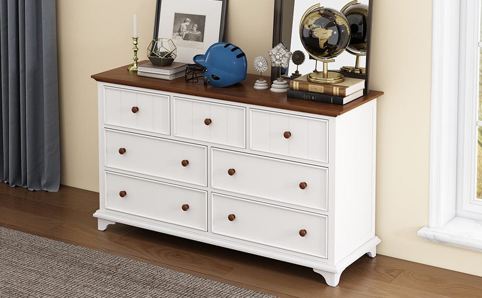 Madison Park White and Walnut Seven-Drawer Dresser Mattress-Xperts-Florida