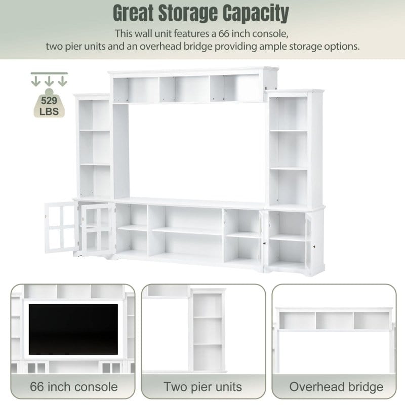 On-Trend White Entertainment Wall Unit with Bridge - Large 70 TV White Entertainment Wall Unit with Bridge - 70 TV - Modern and Functional Mattress-Xperts-Florida