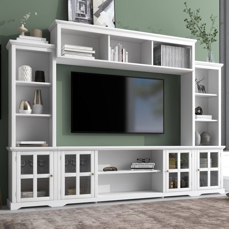 On-Trend White Entertainment Wall Unit with Bridge - Large 70 TV White Entertainment Wall Unit with Bridge - 70 TV - Modern and Functional Mattress-Xperts-Florida