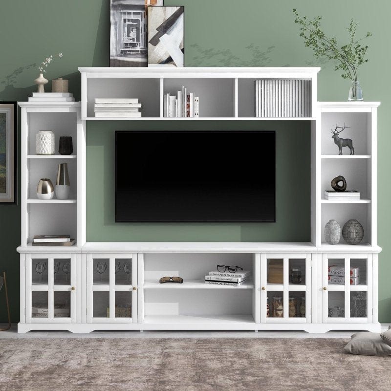 On-Trend White Entertainment Wall Unit with Bridge - Large 70 TV White Entertainment Wall Unit with Bridge - 70 TV - Modern and Functional Mattress-Xperts-Florida