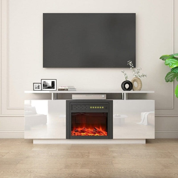 Mattress Xperts  White High Gloss TV Stand with Fireplace White High Gloss TV Stand with Fireplace - Modern Home Decor Essential Mattress-Xperts-Florida