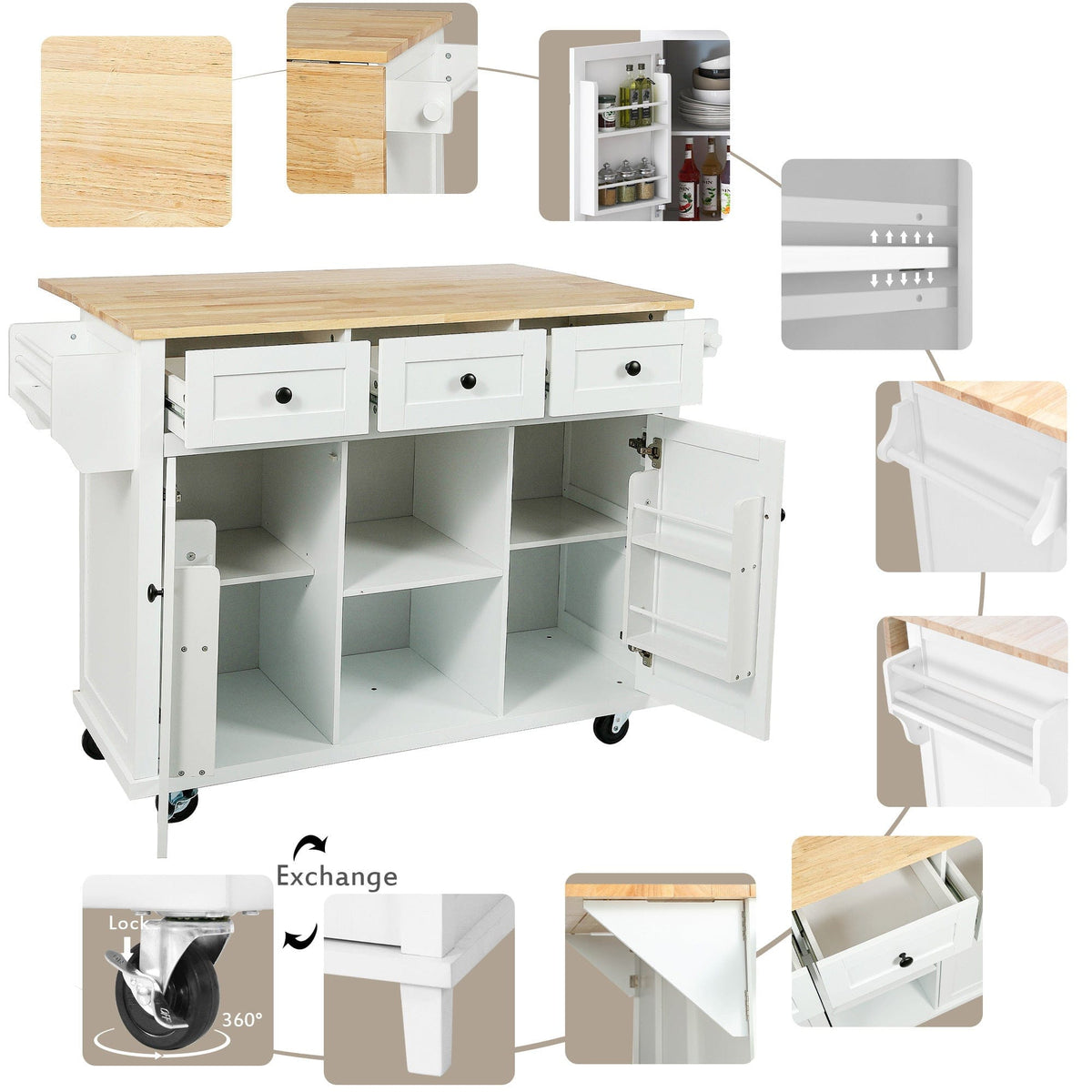 Topmaxx White Kitchen Island with Storage Mattress-Xperts-Florida