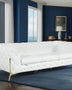 White Top Grain Leather Tufted Sofa Gold Trim