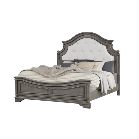 Grace King Bed in Gray with light Grey Wood finish